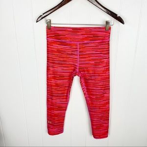 Under Armour Compression Crop Leggings Red Pink Stripe Small